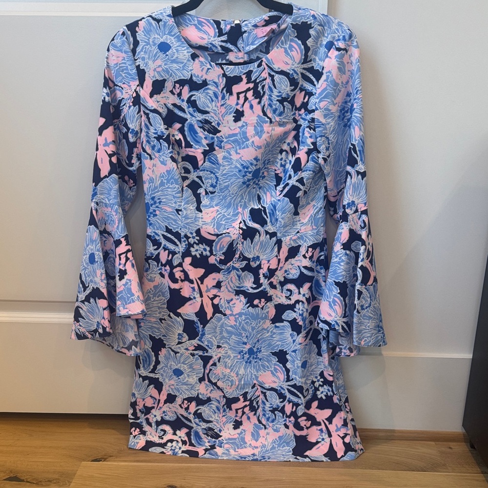 Lilly Pulitzer Kayla Stretch Navy and Light Pink Floral Dress Size 2 - Picture 2 of 7
